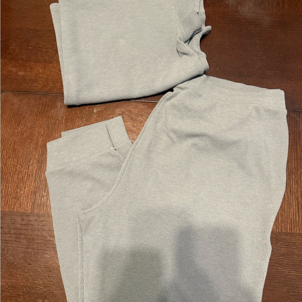 Tommy John Waffle Knit Lounge Pants and t-shirt in bluish grey
